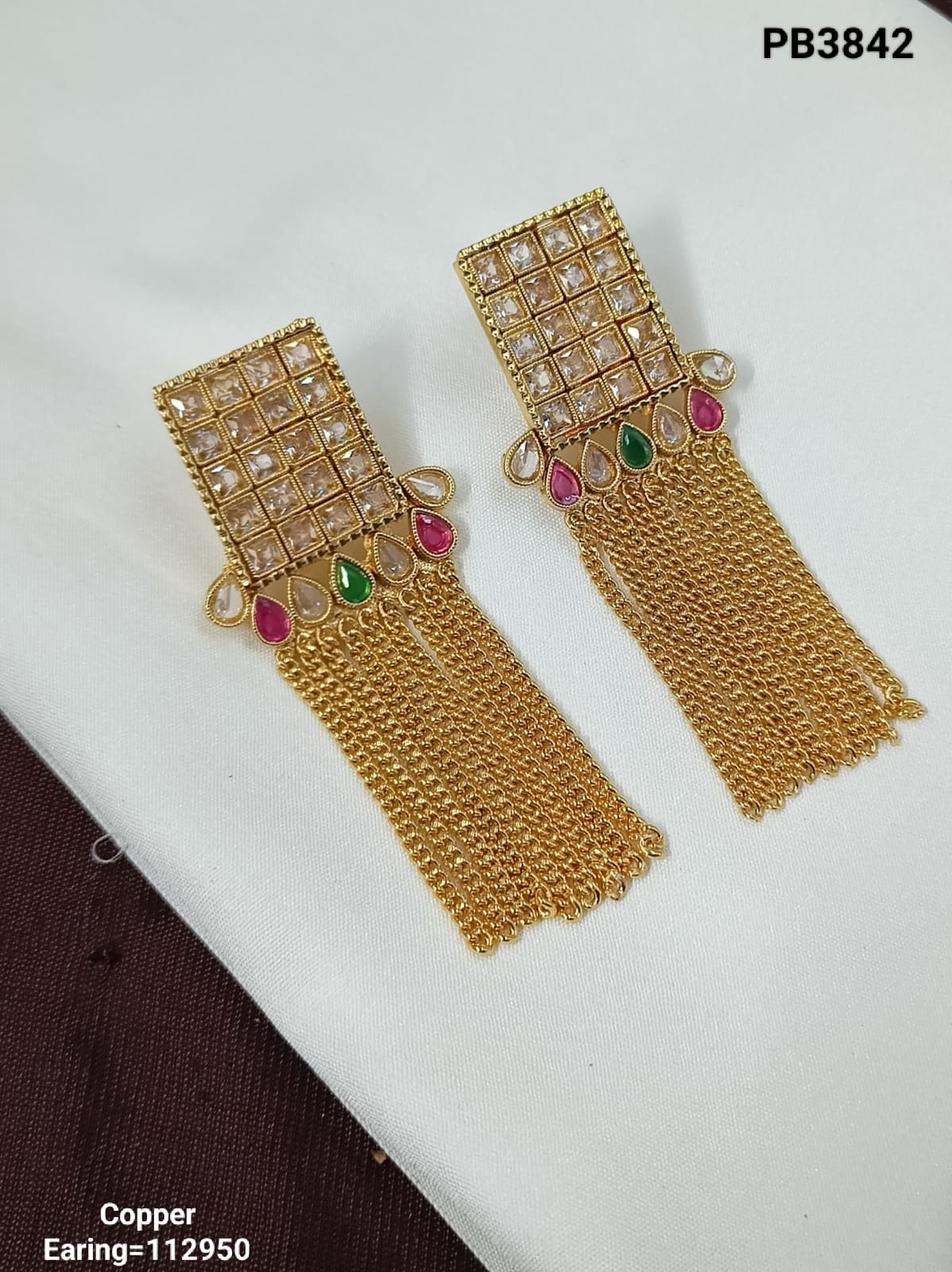 LucenteMarket Statement Kundan Tassel Earrings – Copper Finish